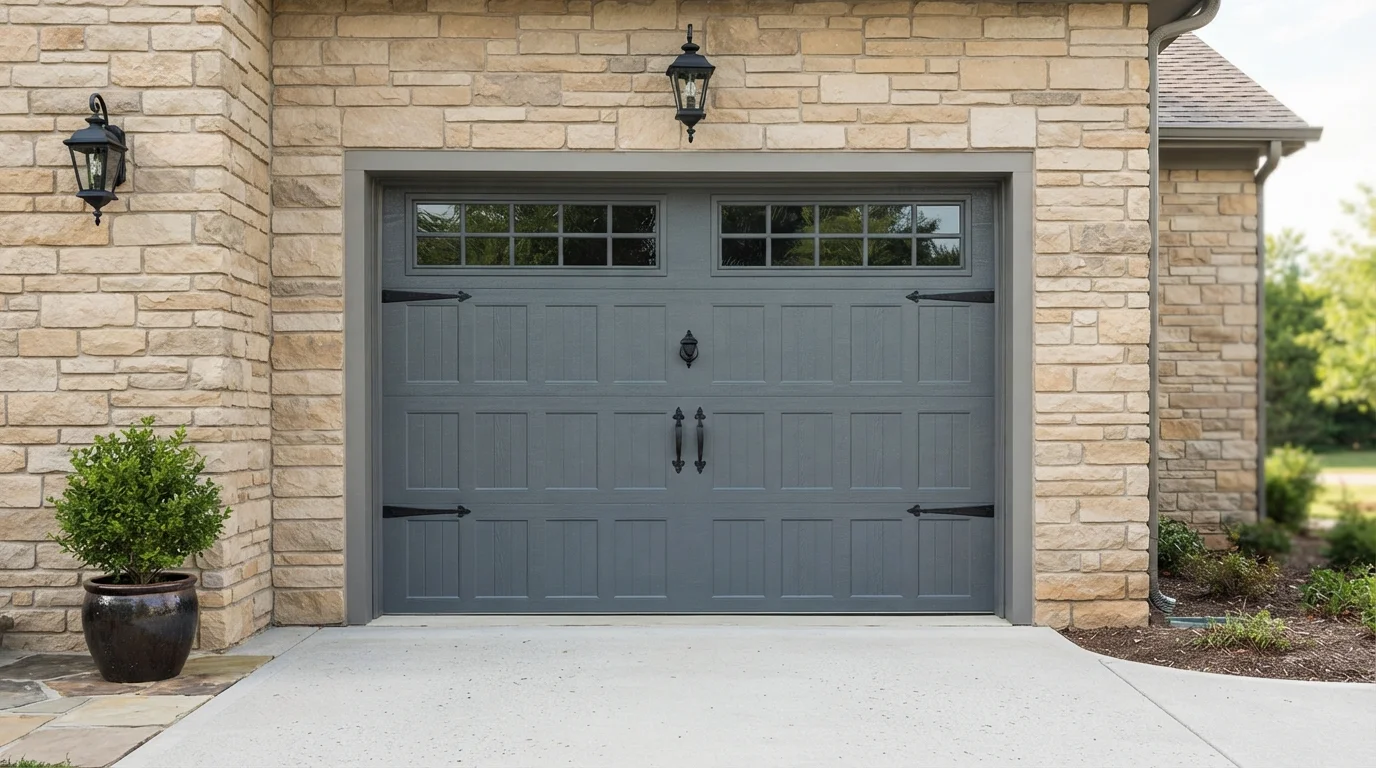 Slate Gray Carriage House — gray garage door painted in Wall Street