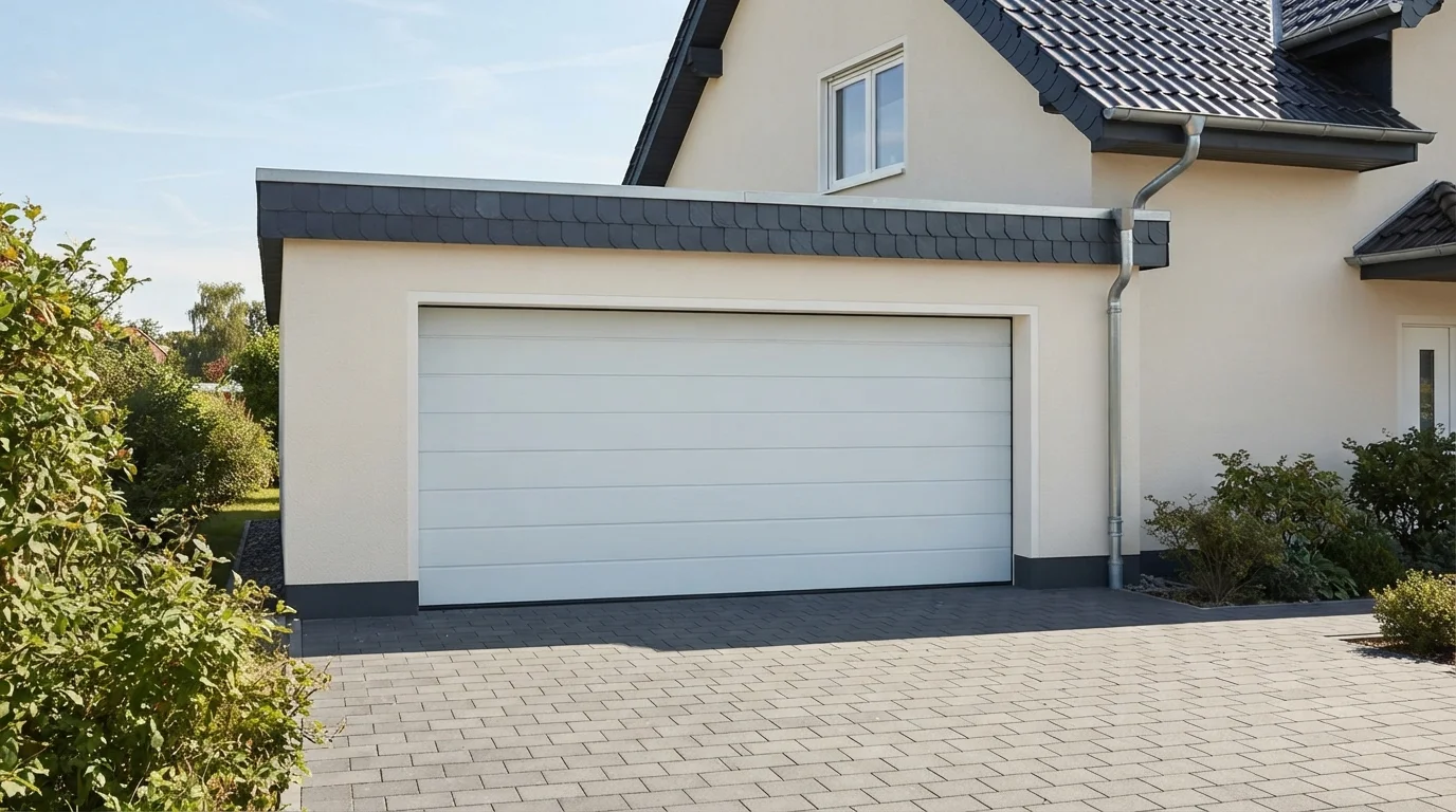 Crisp Minimalist Curb Appeal — white garage door painted in Nimbus Cloud