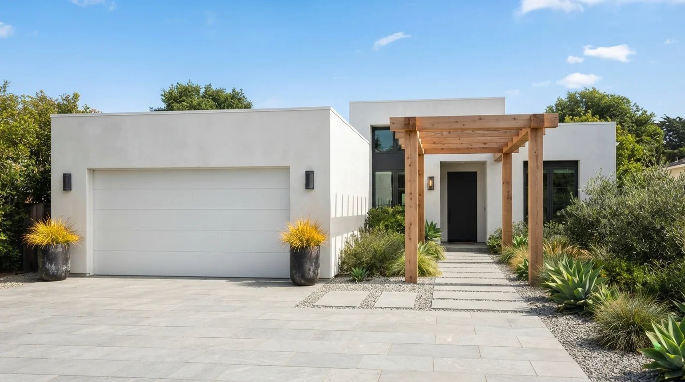 Crisp Architectural White — white garage door painted in Standard White
