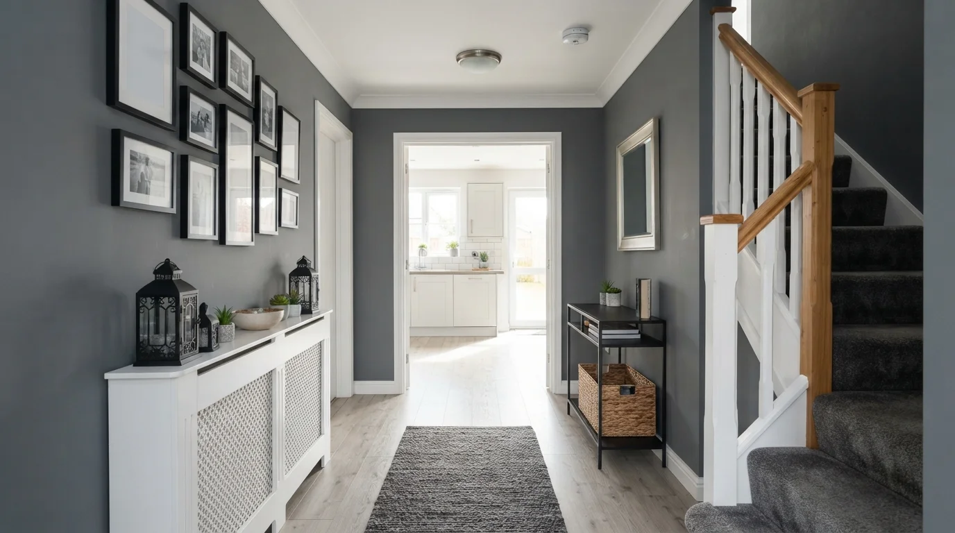 Slate Gray Entryway — gray hallway painted in Thunderstorm
