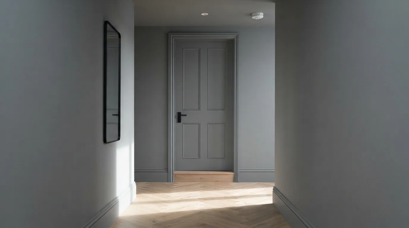 Slate Grey Monochrome — gray hallway painted in Irony