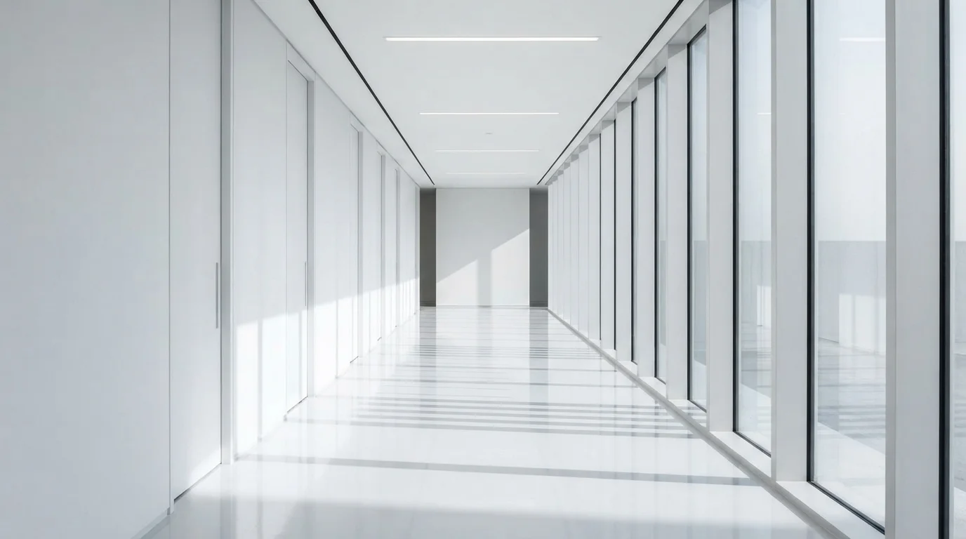 Ultra Minimalist White — white hallway painted in Linen White