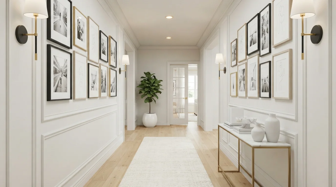 Warm White Gallery — white hallway painted in Alabaster