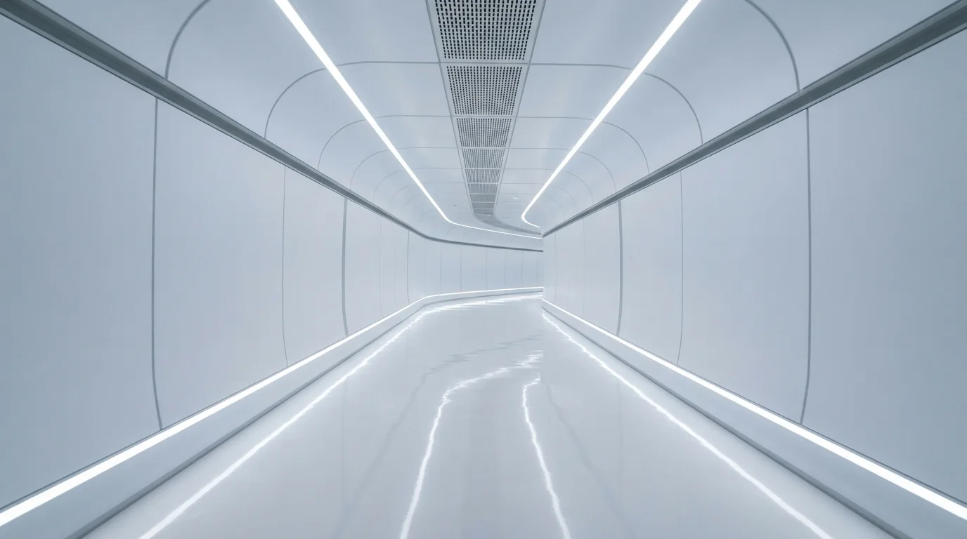 Futuristic Minimalist White — white hallway painted in Silver Chalice
