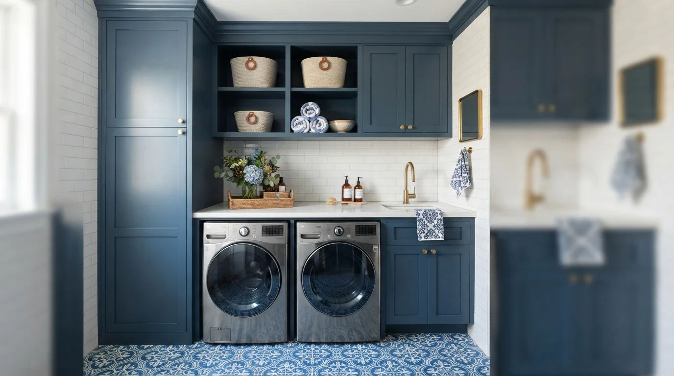 Deep Slate Laundry — blue laundry room painted in Blueberry Pie