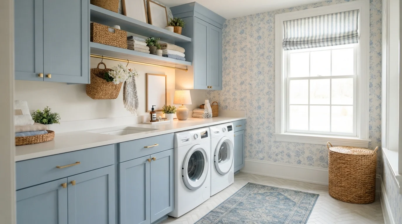 Cottage Blue Laundry — blue laundry room painted in Baby Blue Eyes