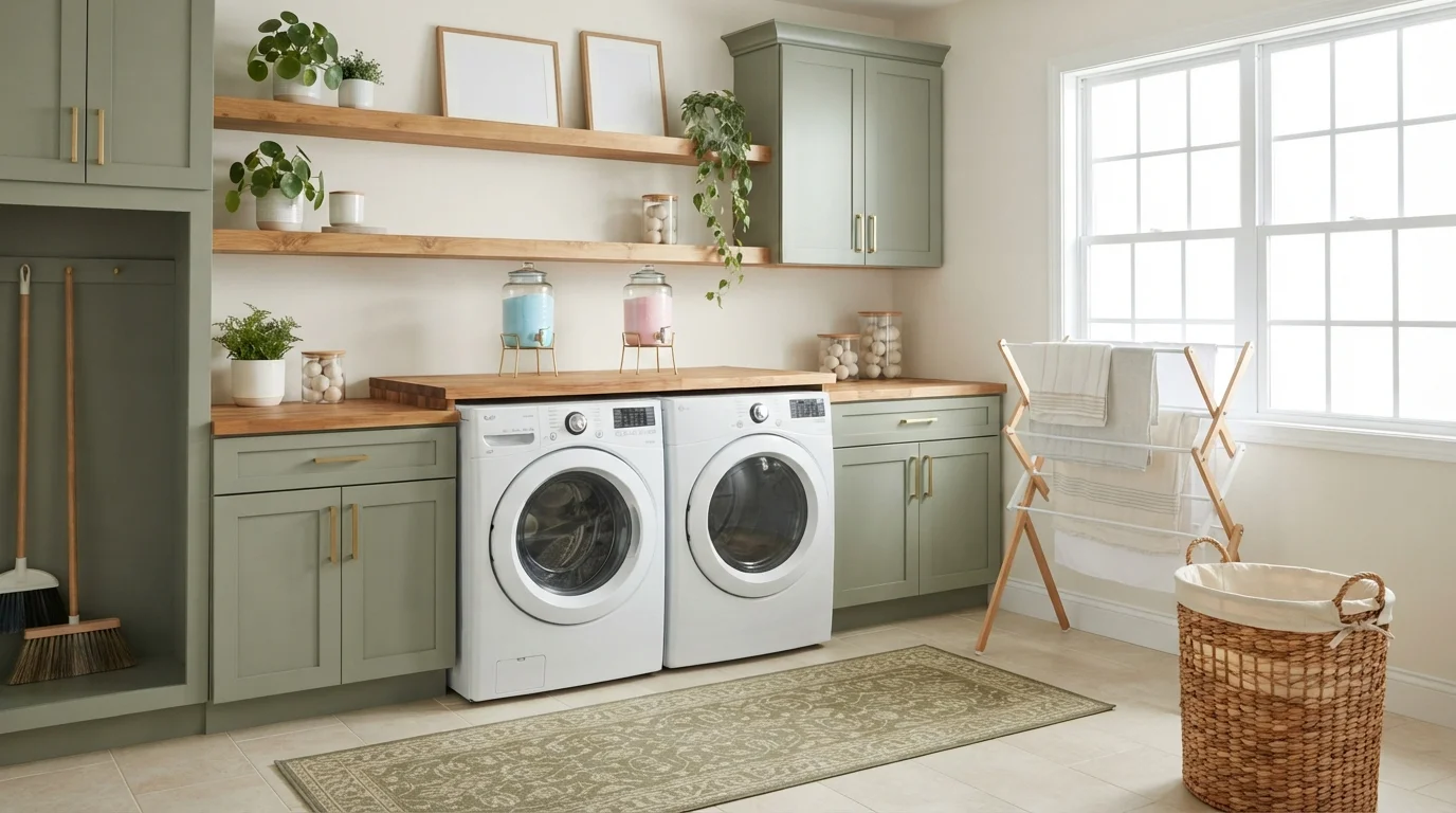 green laundry room color idea — Fossil · Dunn-Edwards