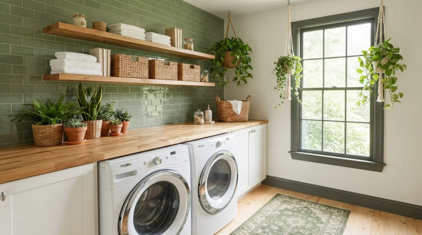 Botanical Greenhouse Laundry — green laundry room painted in Courtyard