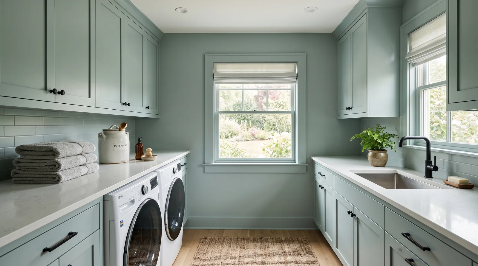 one-color drenching — trending laundry room colors 2026
