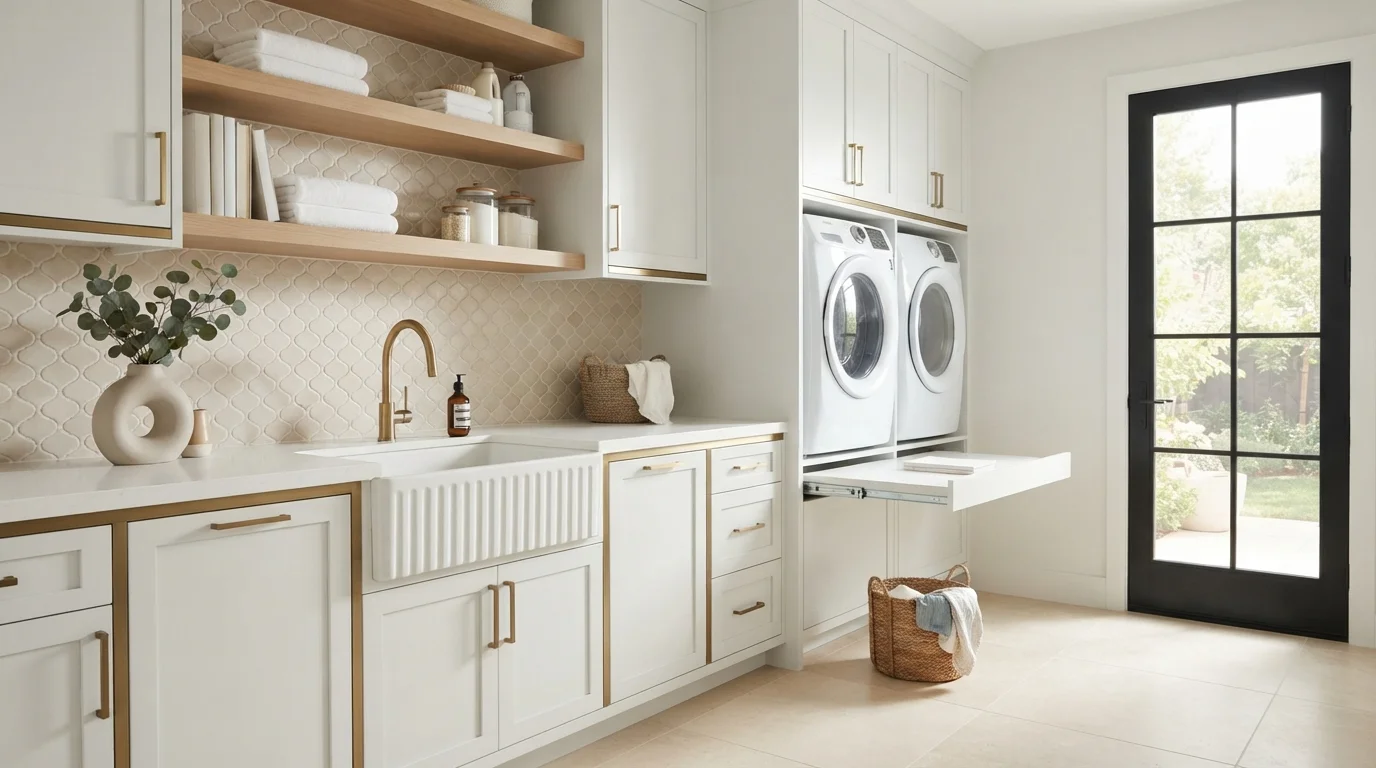 Bright White Laundry Suite — white laundry room painted in Commercial White