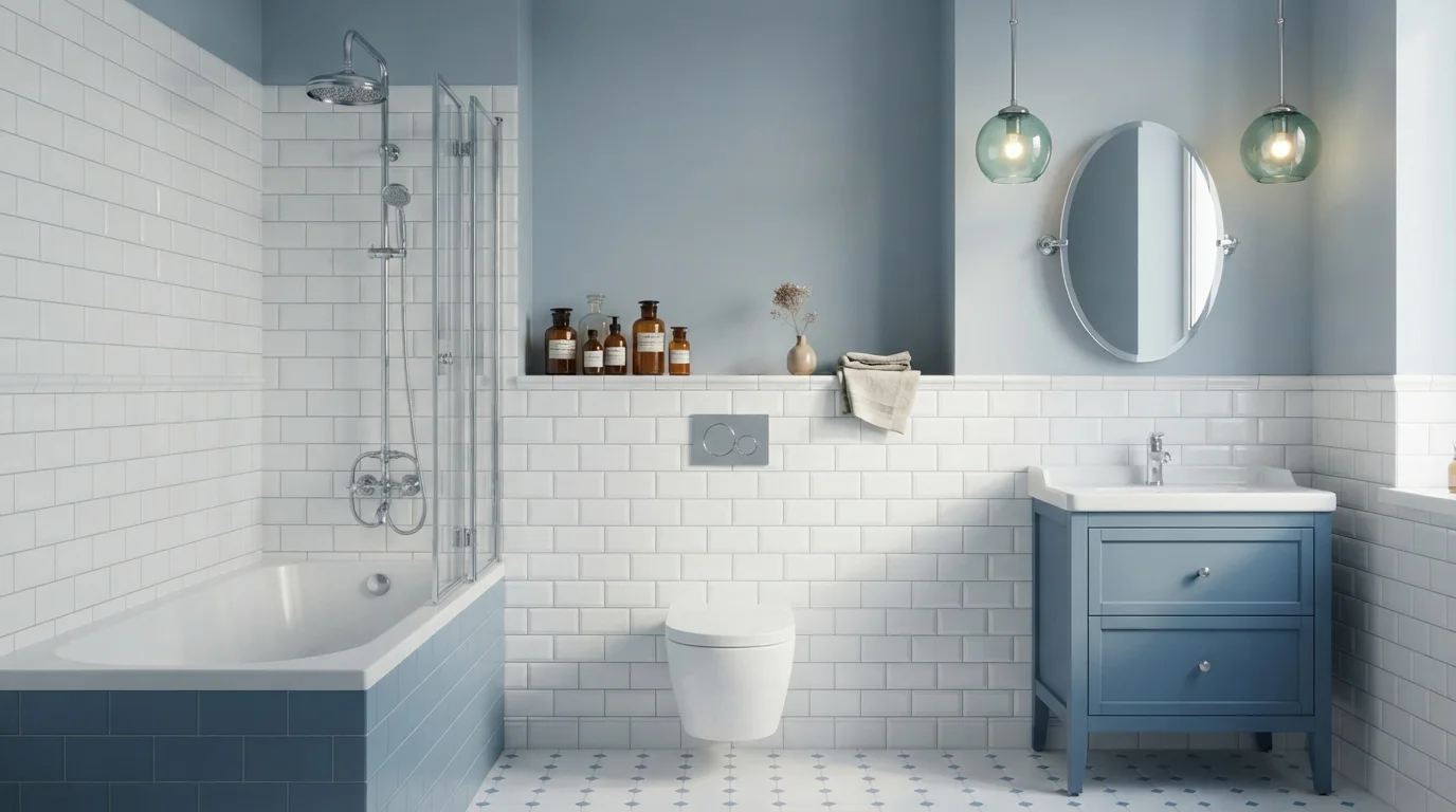 Powder Blue Haven — light blue bathroom painted in Country Air