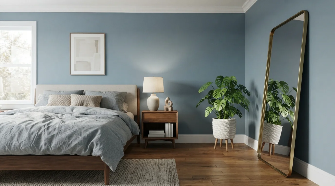 Slate Blue Sanctuary — light blue bedroom painted in West Coast