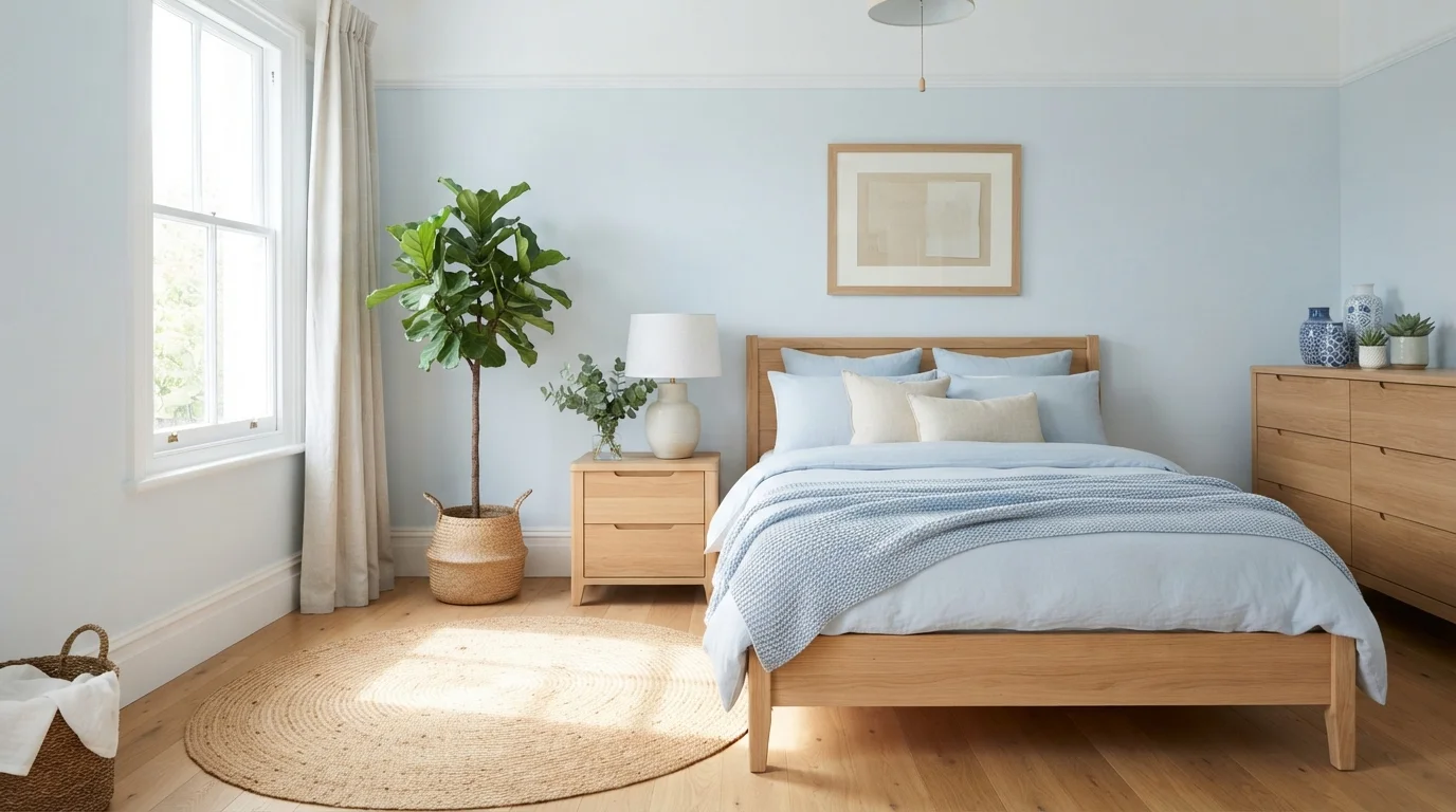 Airy Sky Blue — light blue bedroom painted in Sleep Baby Sleep