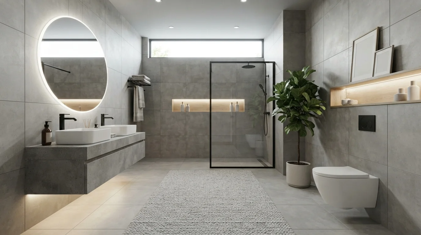 Minimalist Slate Haven — light gray bathroom painted in Frosted Silver