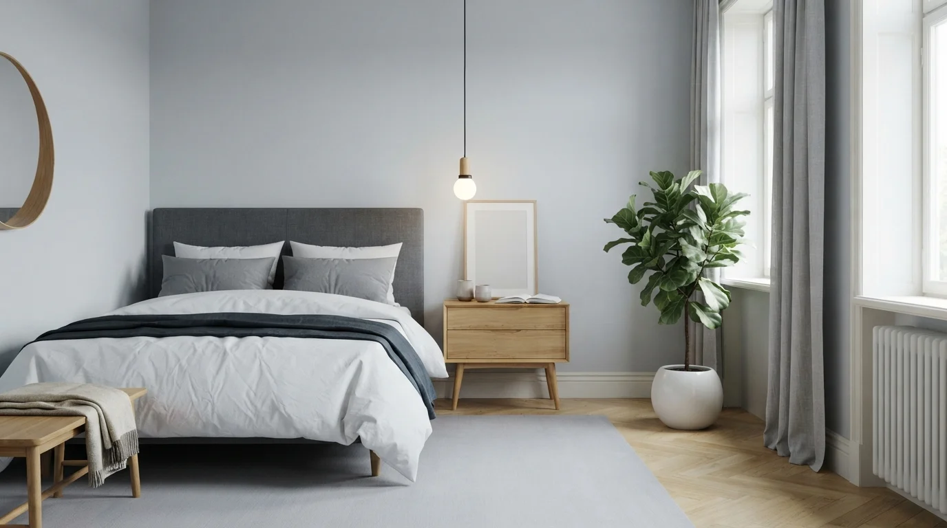 Airy Scandinavian Gray — light gray bedroom painted in Starry Night