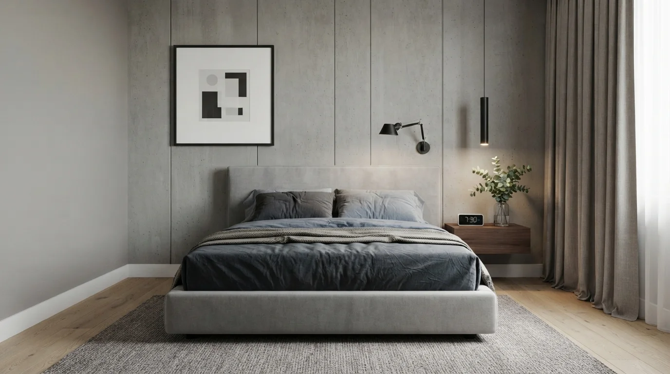 Monochrome Slate Serenity — light gray bedroom painted in Tin Man