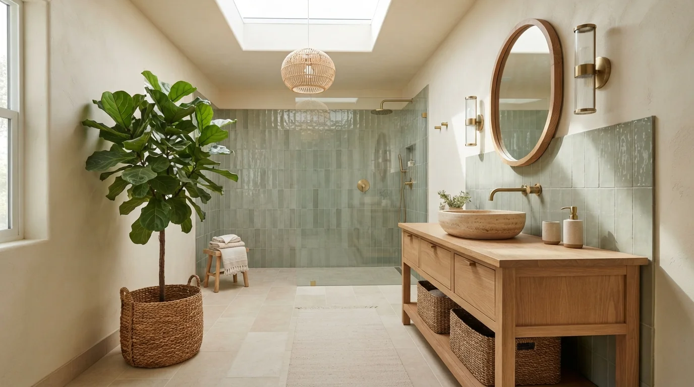Organic Earthy Retreat — light green bathroom painted in Futon