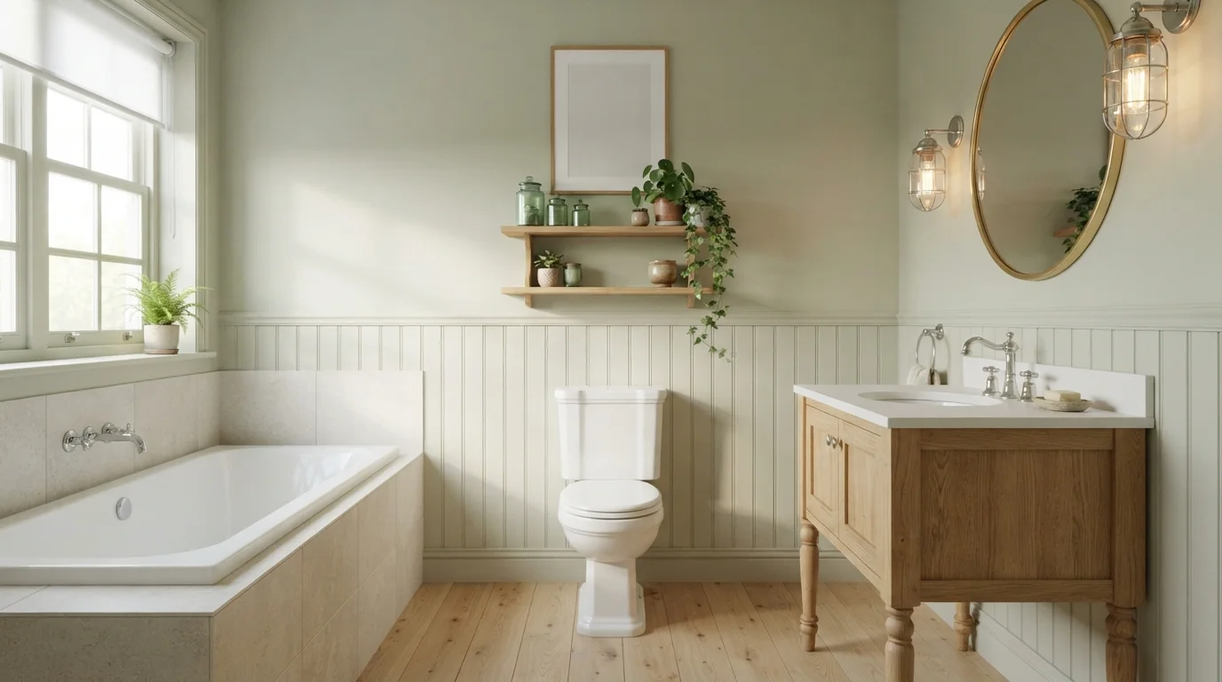 Soft Sage Bathroom — light green bathroom painted in Lily Pad