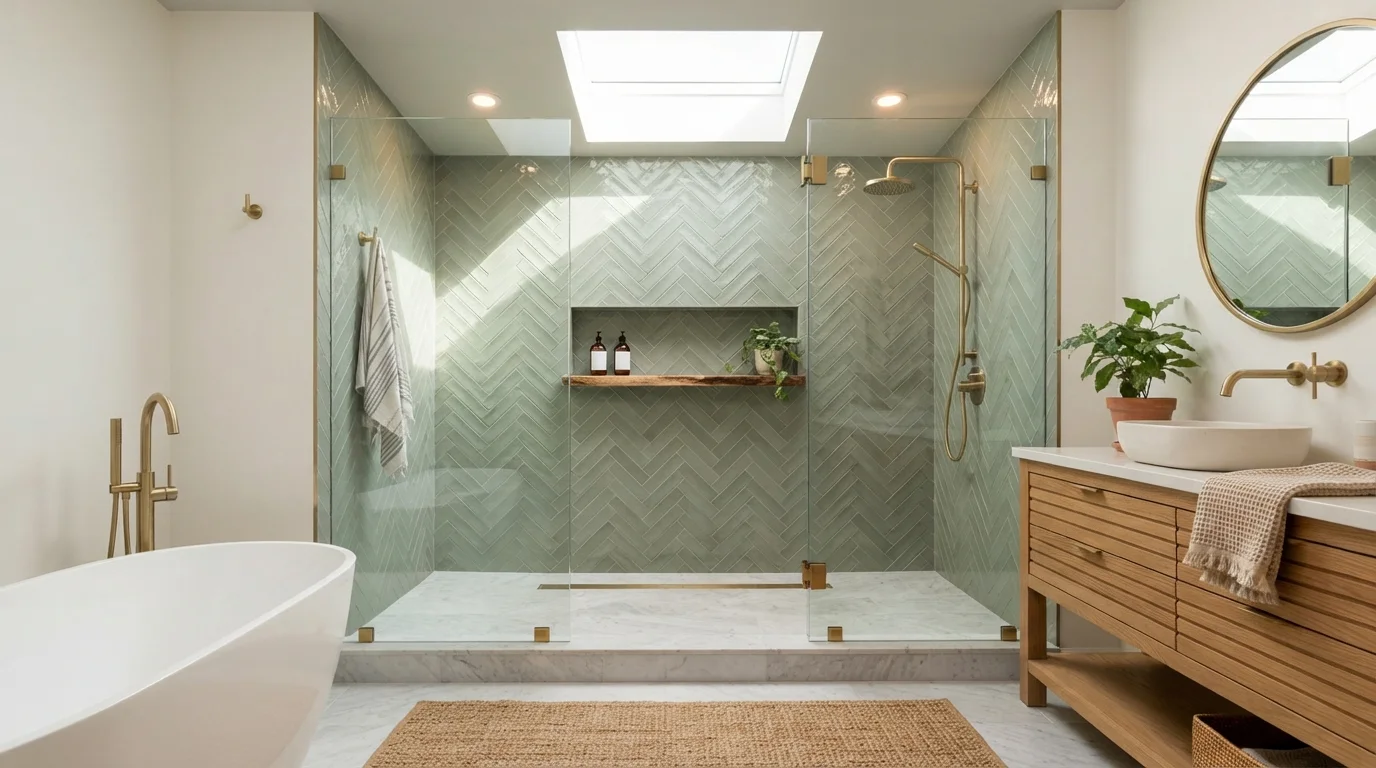 Sage Herbal Sanctuary — light green bathroom painted in Cool Gray