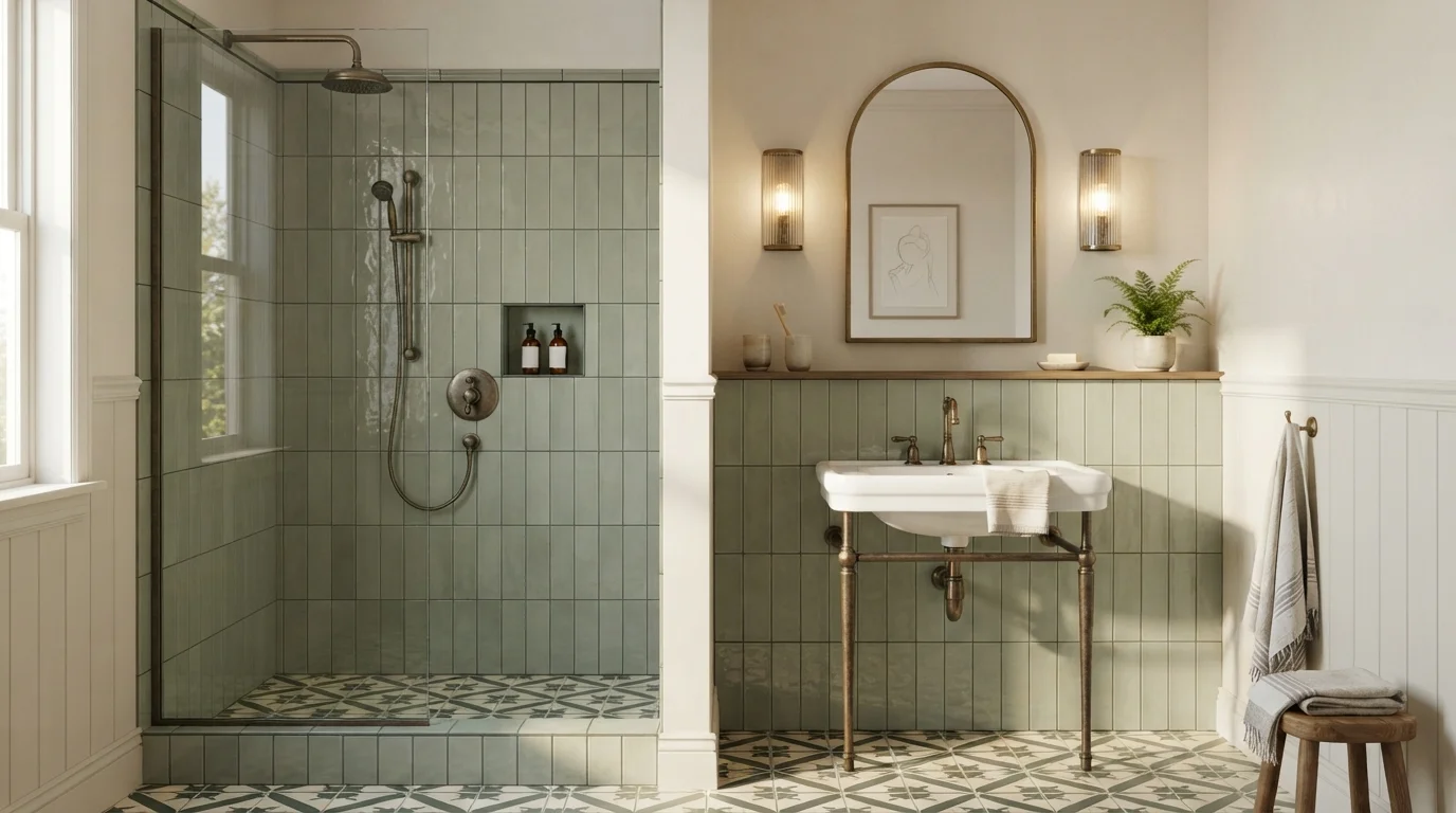 Parisian Sage Retreat — light green bathroom painted in Nacre