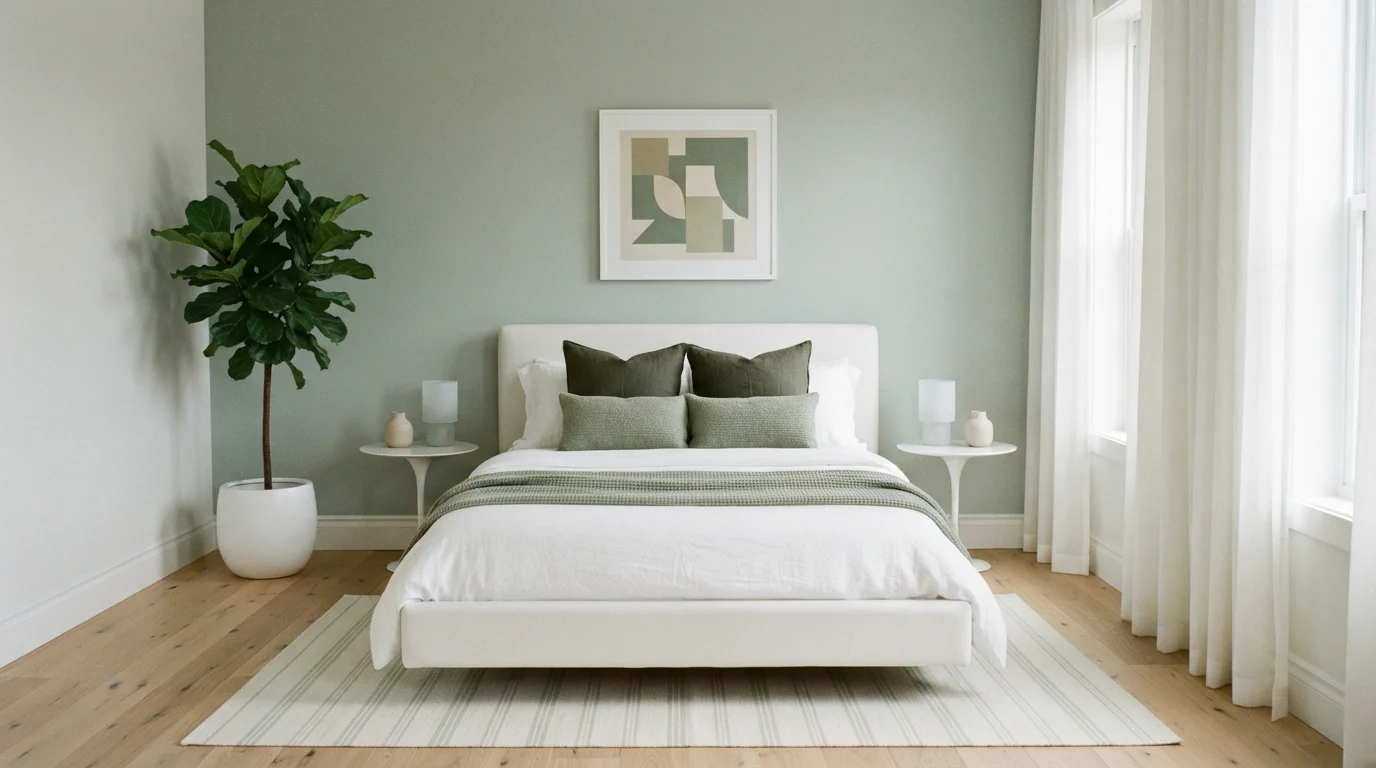 Soothing Sage Sanctuary — light green bedroom painted in Teresa's Green