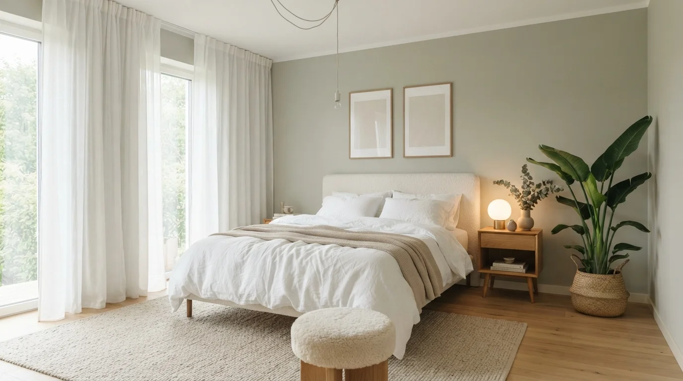 Soft Sage Sanctuary — light green bedroom painted in Money Moves