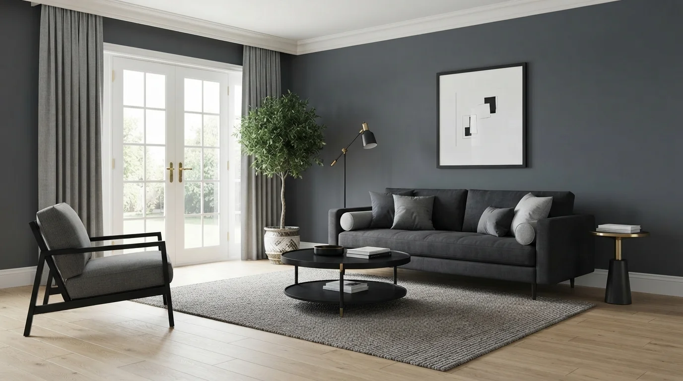 gray living room color idea — Moody Sky · Glidden