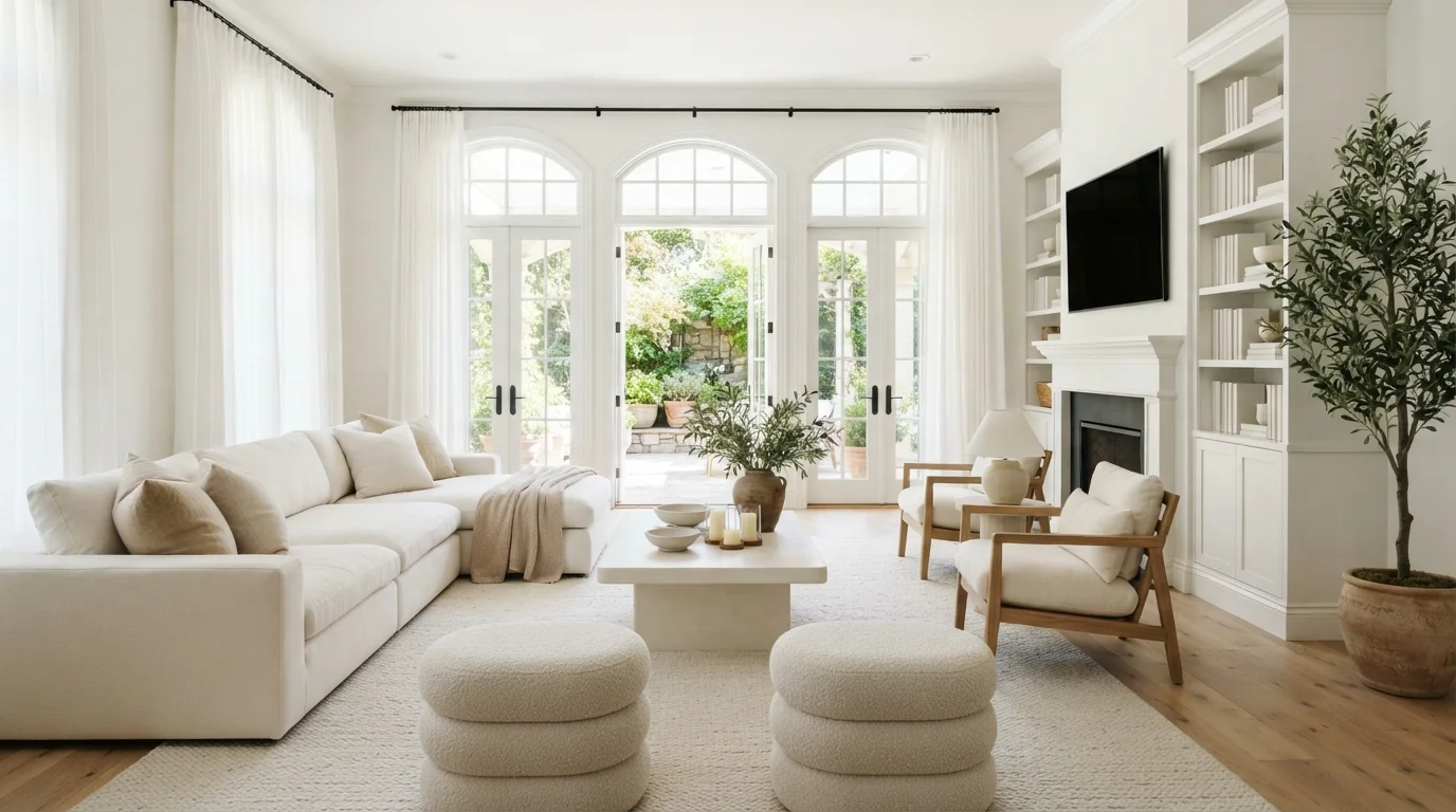 Airy Serene White — white living room painted in Nano White