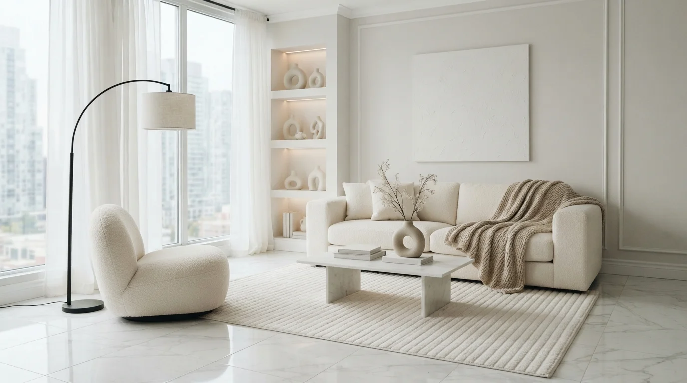 Pure White Haven — white living room painted in Sweet Vanilla