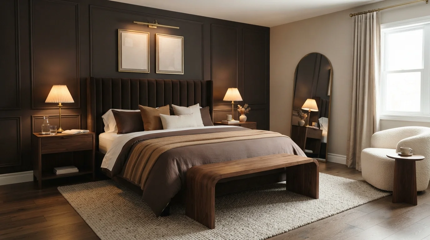 Rich Espresso Retreat — brown master bedroom painted in Black Bean