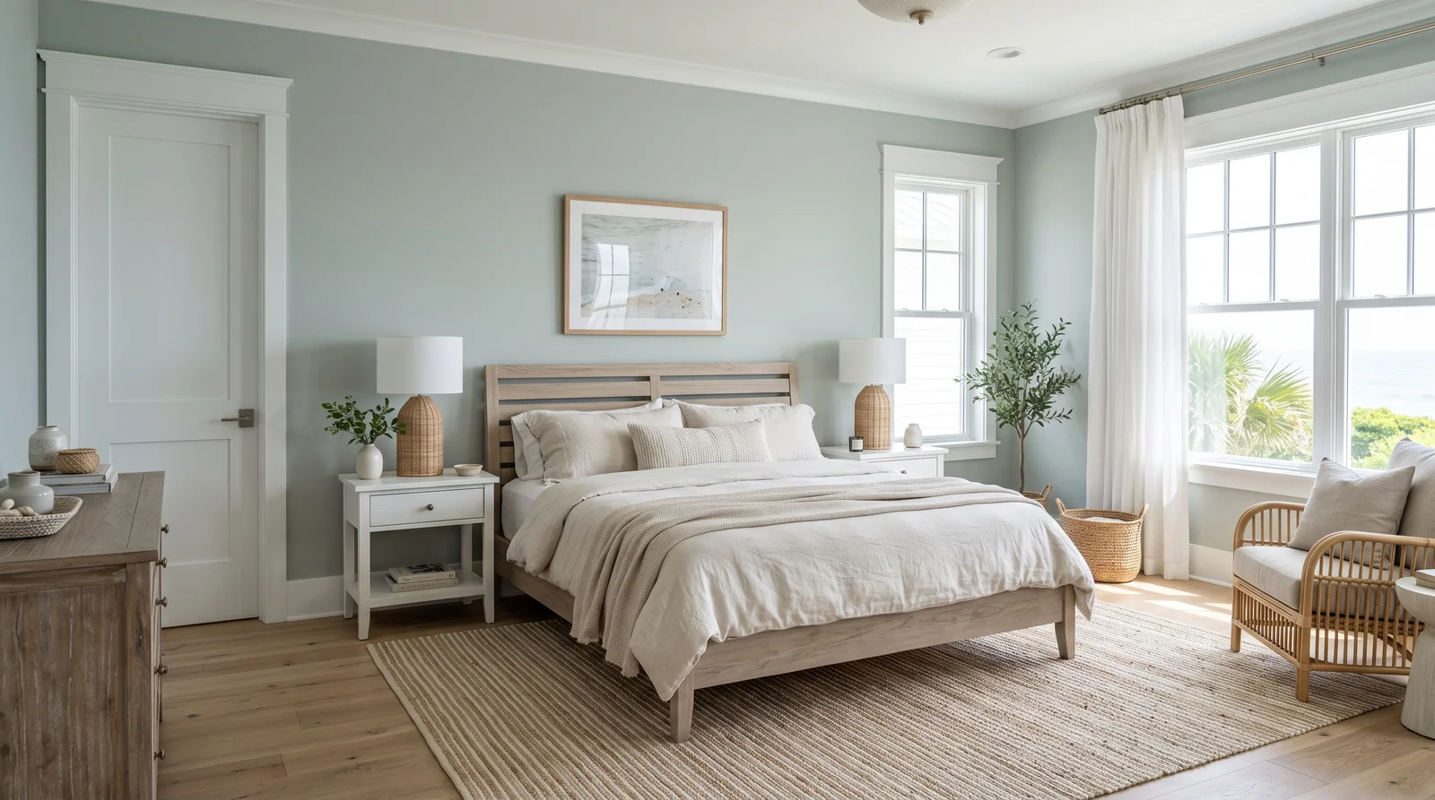 Beach Glass Calm — master bedroom painted in Beach Glass