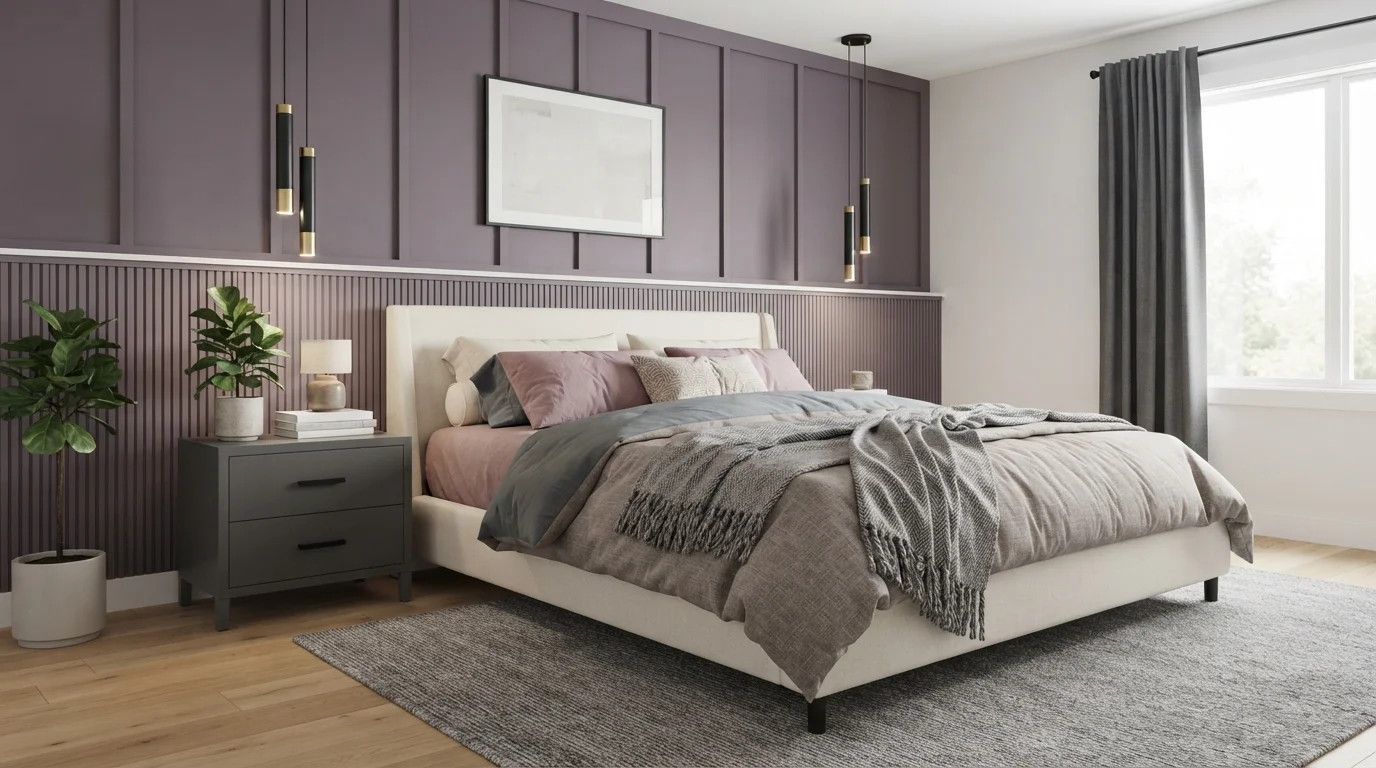 Dusty Mauve Retreat — purple master bedroom painted in Vivid Vision