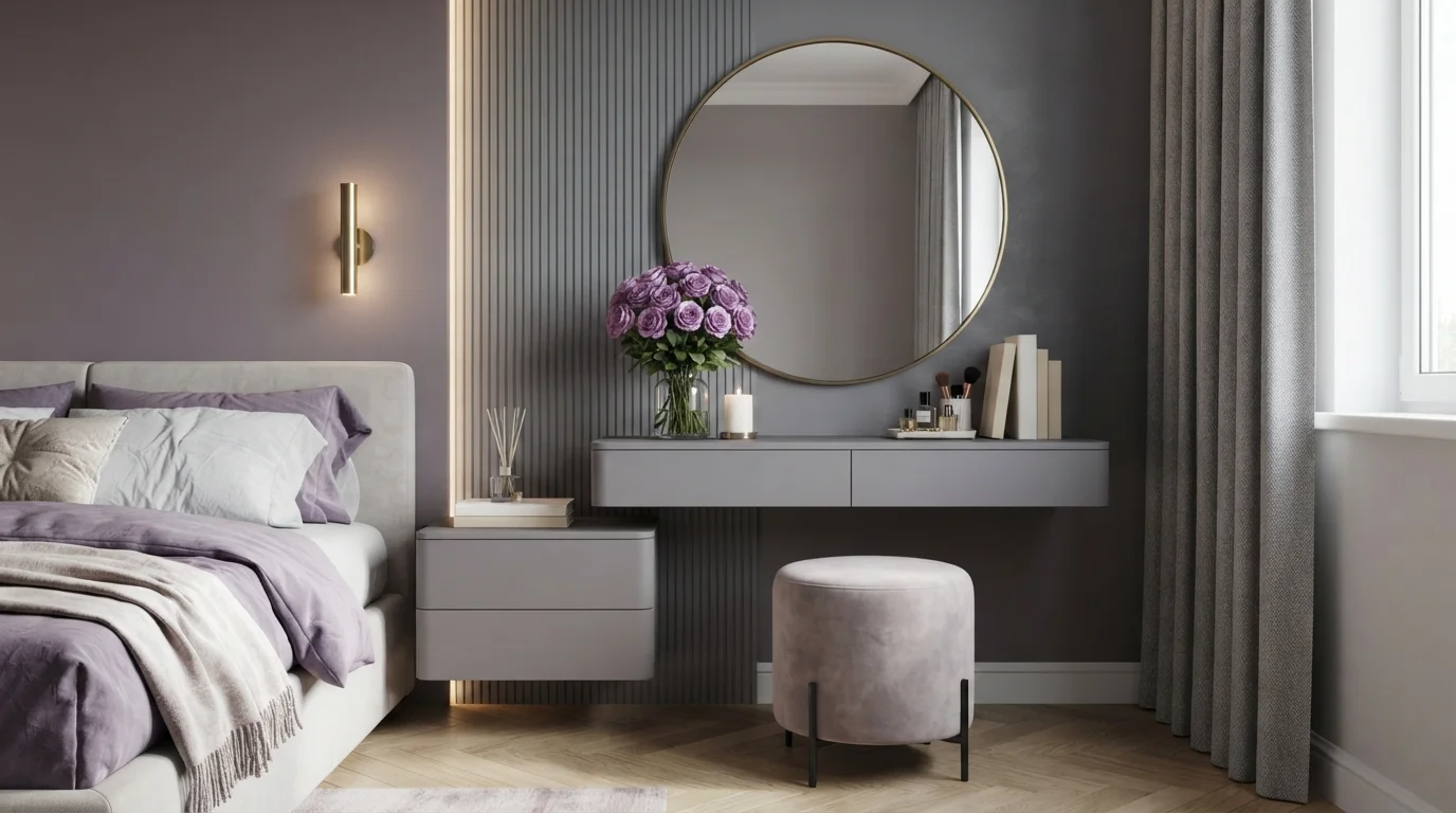 Dusty Plum Dressing Nook — purple master bedroom painted in Phantom Hue