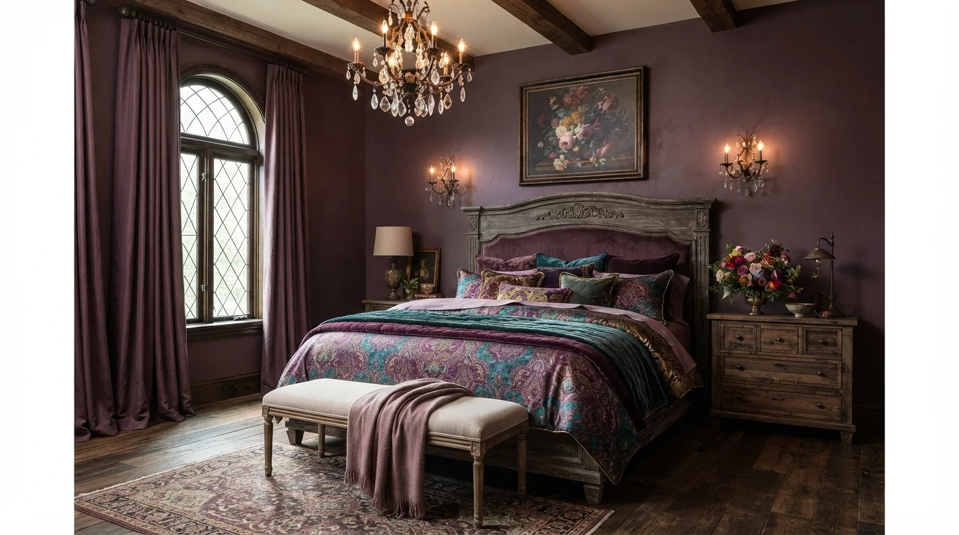 Regal Plum Romance — purple master bedroom painted in Ripe Mulberry