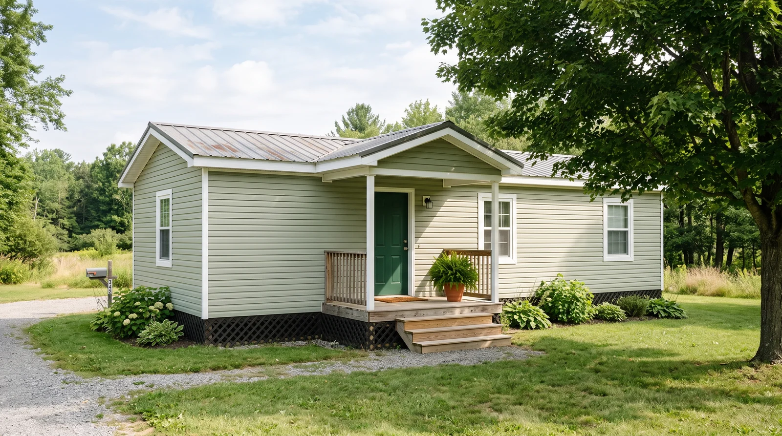 Soft Sage Single-Wide — mobile home exterior painted in Softened Green