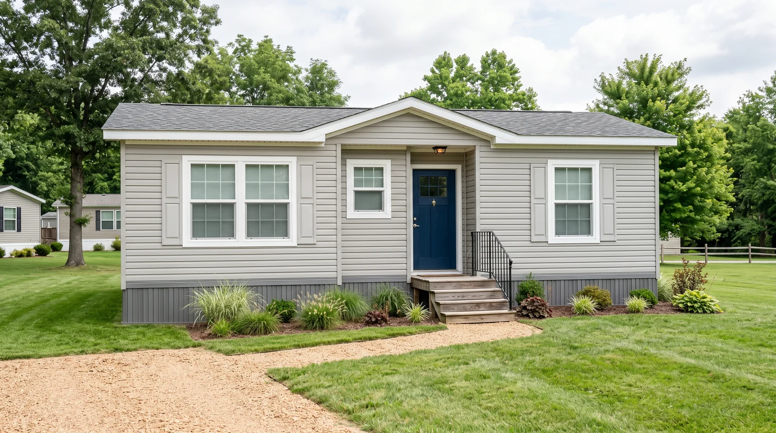 Light Gray Modern Refresh — mobile home exterior painted in Silver Drop