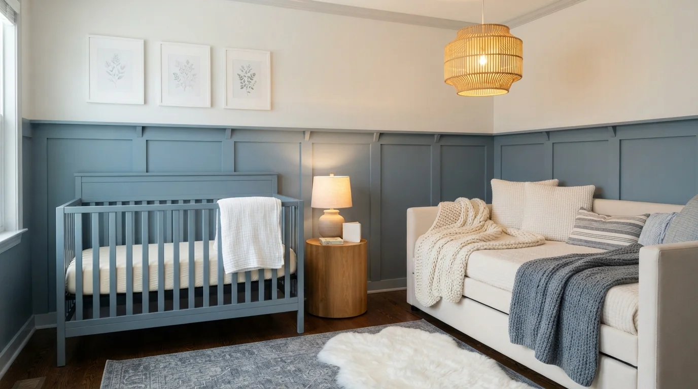 Dusty Blue Serenity — blue nursery painted in Blue Nose
