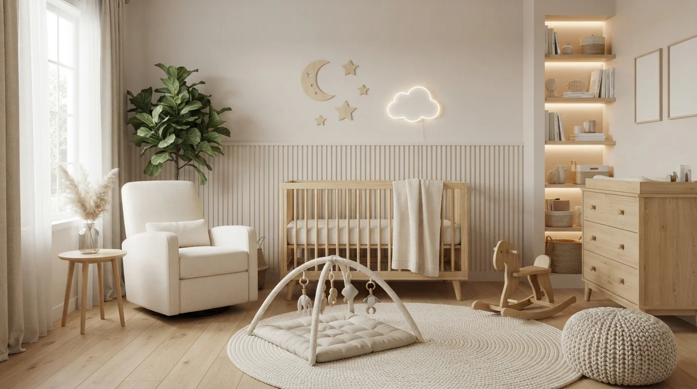 Warm Oat Nursery — gender-neutral nursery painted in Balance