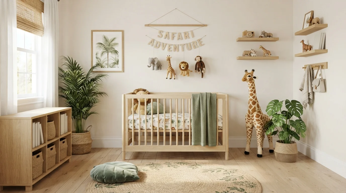 Safari Meadow Haven — gender-neutral nursery painted in Stone Quarry