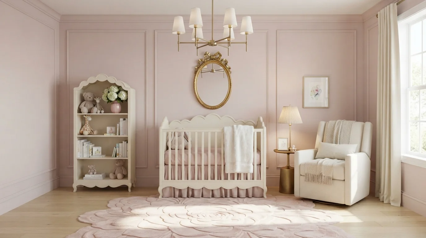 Blush Scalloped Nursery — pink nursery painted in Spring Blossoms