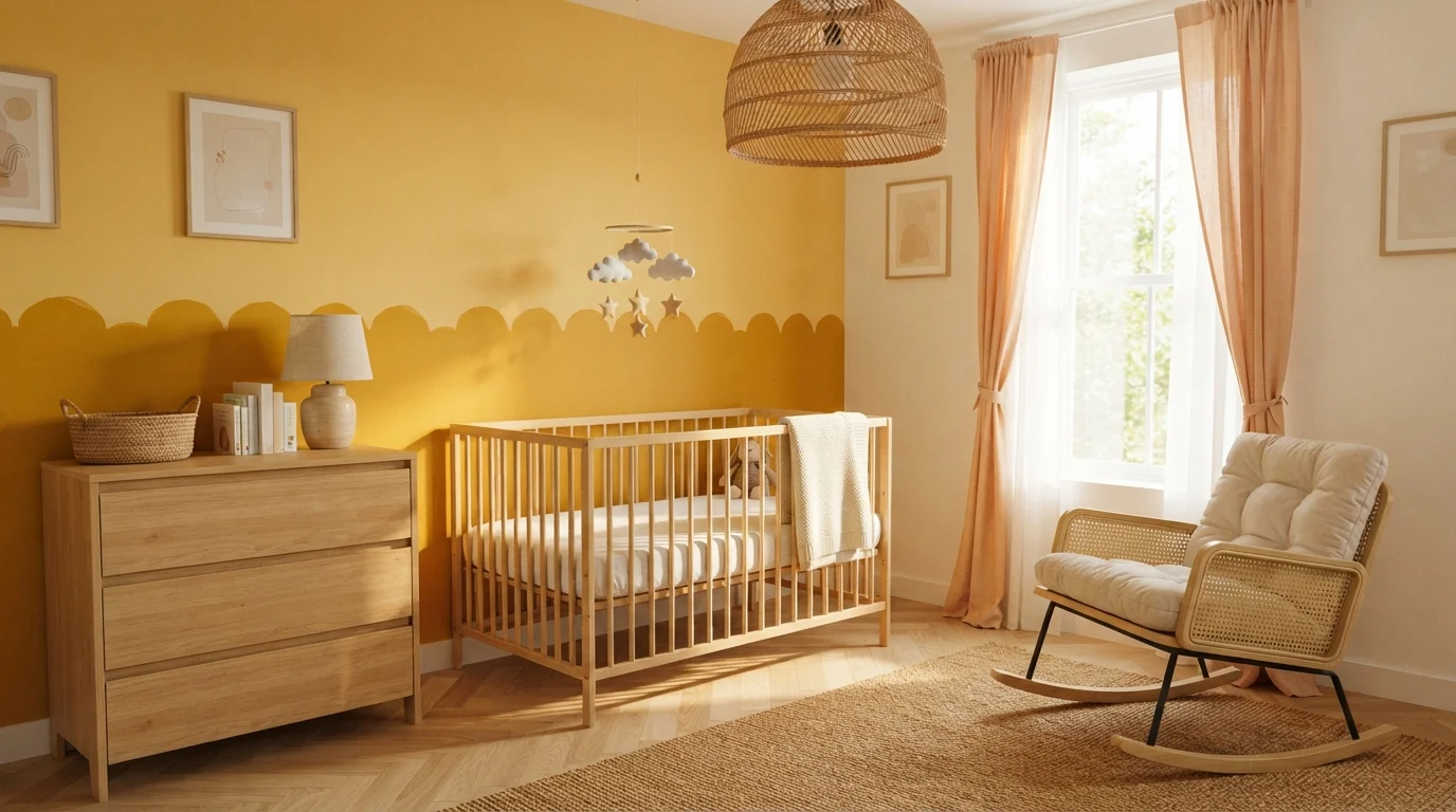 Sunlit Honey Nursery — yellow nursery painted in Yellow Submarine