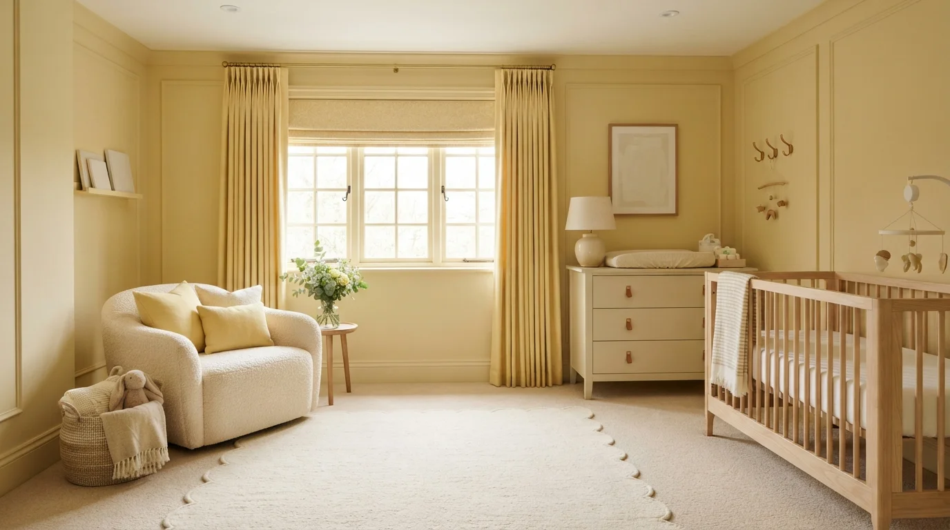 Buttercream Nursery Glow — yellow nursery painted in Yellow Clover