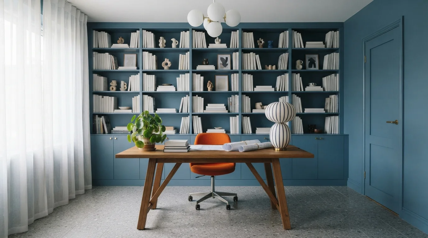 Slate Blue Study — blue home office painted in Belvedere Blue