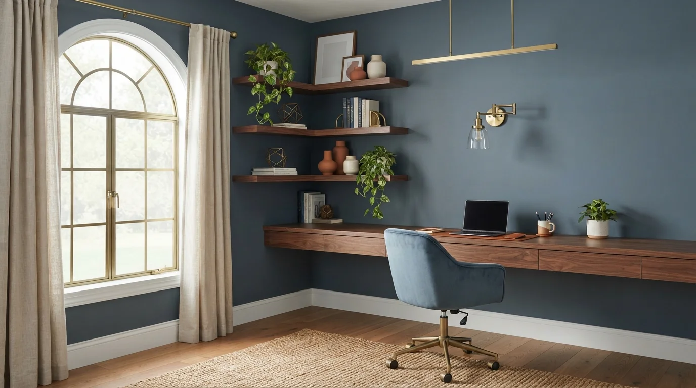 Slate Blue Executive Study — blue home office painted in Stormy Sea