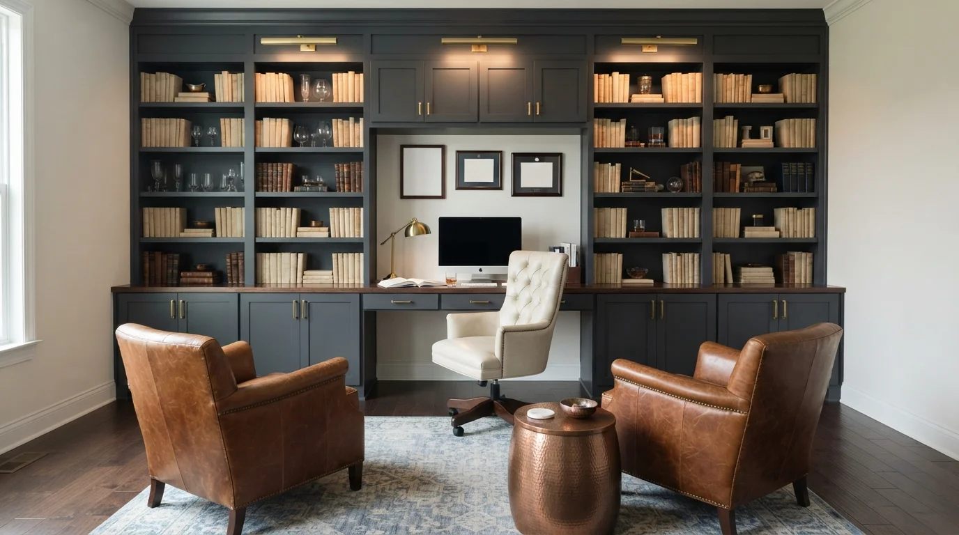 Charcoal Executive Study — gray home office painted in Blackbird