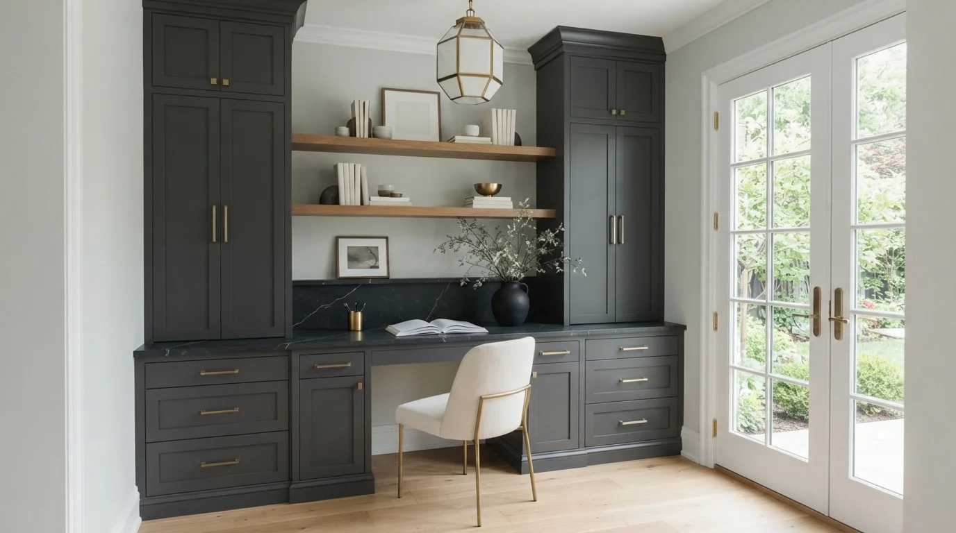Charcoal Studio Chic — gray home office painted in Beryl Pearl