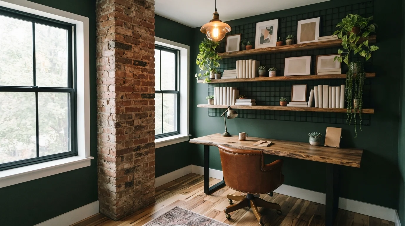 Forest Green Study — green home office painted in Sycamore Tree
