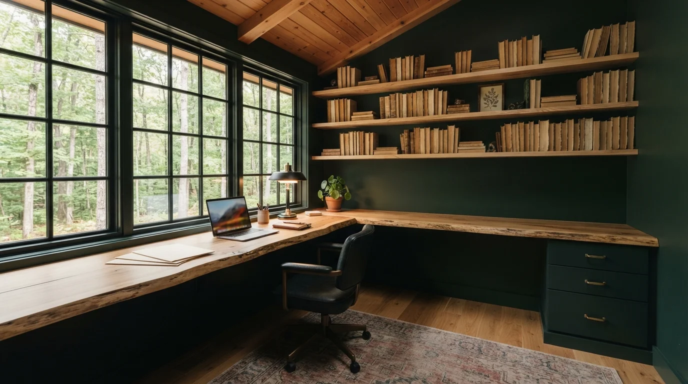 Deep Forest Study — green home office painted in English Ivy