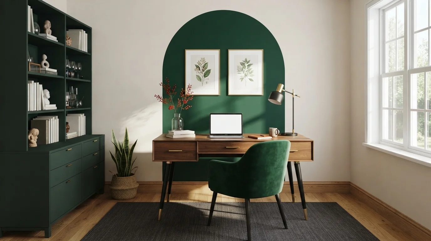 Forest Green Study — green home office painted in Chrome Green