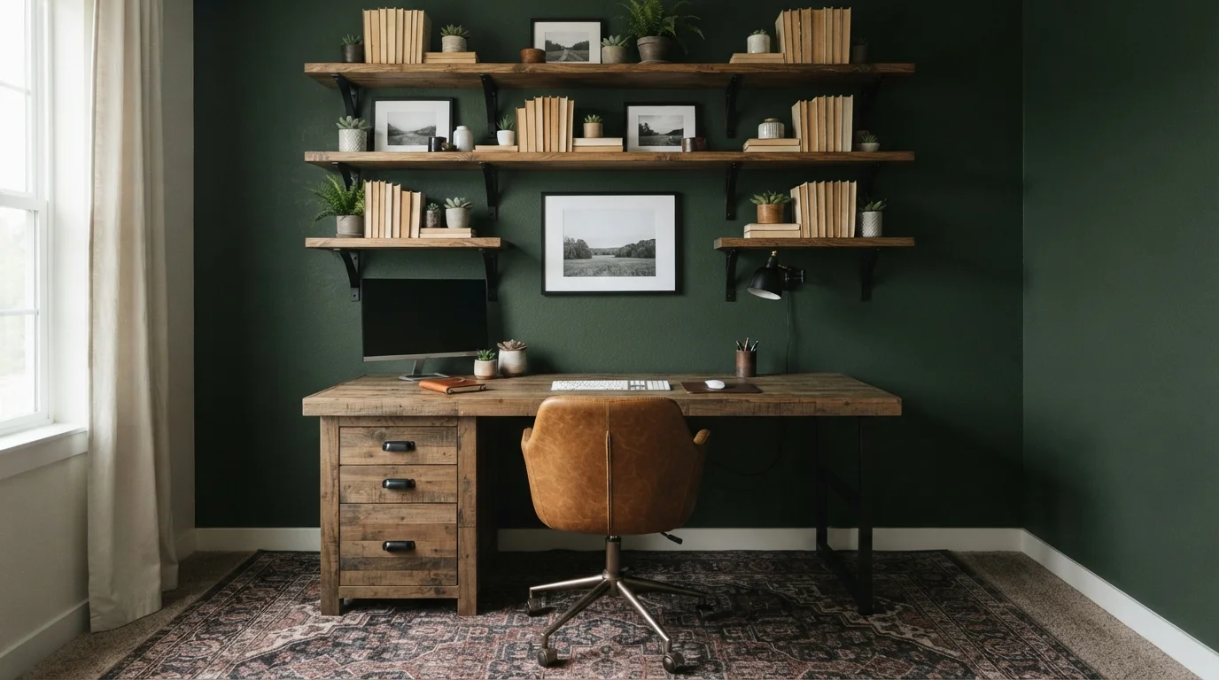 Forest Green Study — green home office painted in Deep Forest